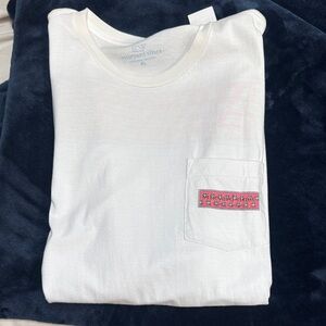 Vineyard Vines White Tee with Vibrant Pink Pocket Logo